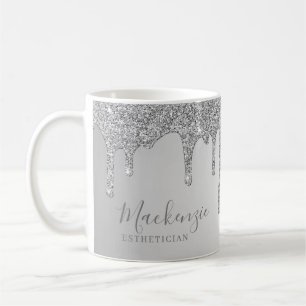 Personlig Chic Silver Glitter Drips Kaffemugg