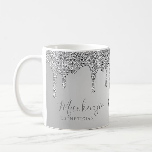 Personlig Chic Silver Glitter Drips Kaffemugg (Vänster)