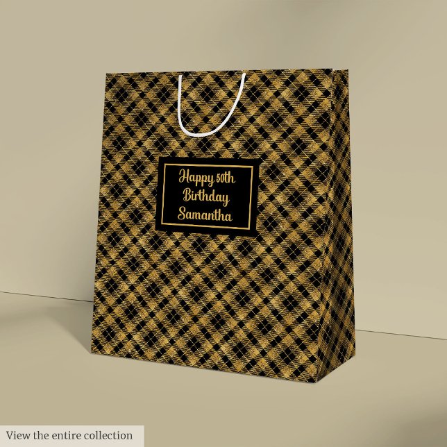 Personlig Chic Svart Guld Presentpåse (Personalized Chic Black Gold Party Gift Bag)