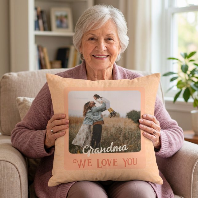 Personlig Chic Text Foto Present till Morföräldrar Kudde (Chic Personalized Photo Text Grandparents Gift Throw Pillow)