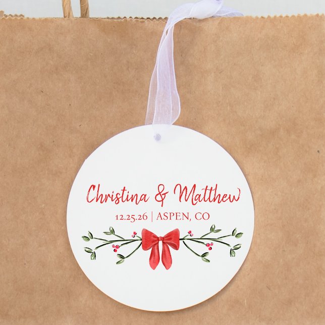Personlig Chic Vintern Helgdag jul Bröllop Gåvor Etiketter (Celebrate your wedding with this festive red bow favor tag, perfect for a winter wonderland vibe.)