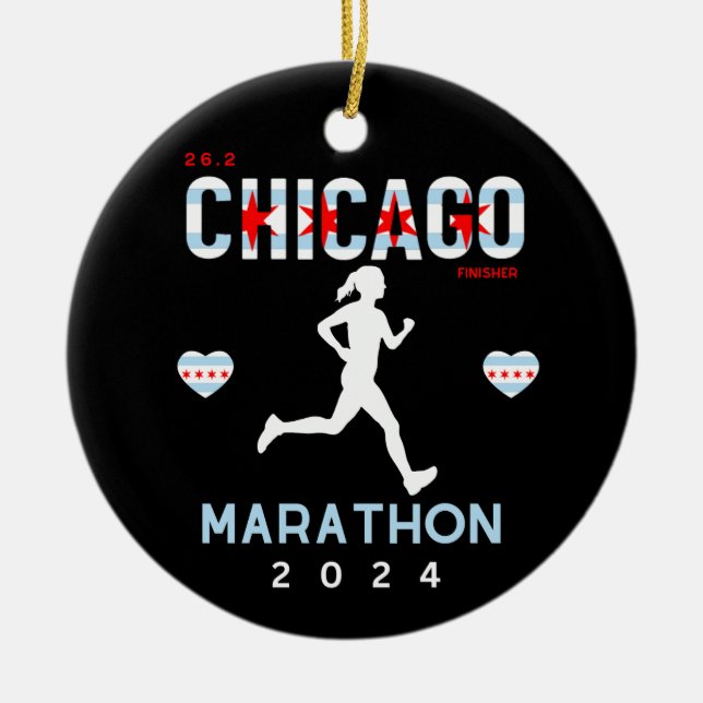 Personlig Chicago Marathon-gåva till maratoner Julgransprydnad Keramik (Framsidan)