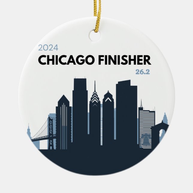 Personlig Chicago Marathon Unique Running Gift Julgransprydnad Keramik (Framsidan)