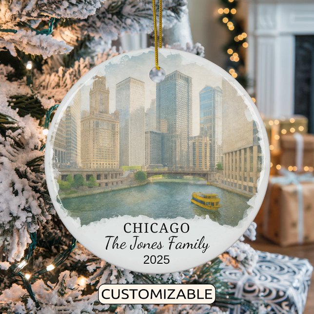 Personlig Chicago Ornament, Illinois Julgransprydnad Keramik (Skapare uppladdad)