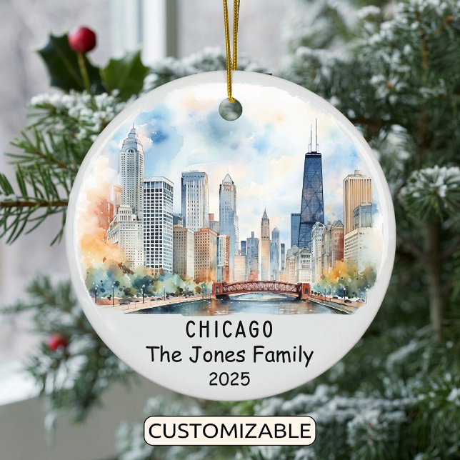 Personlig Chicago Ornament, Illinois Julgransprydnad Keramik (Skapare uppladdad)