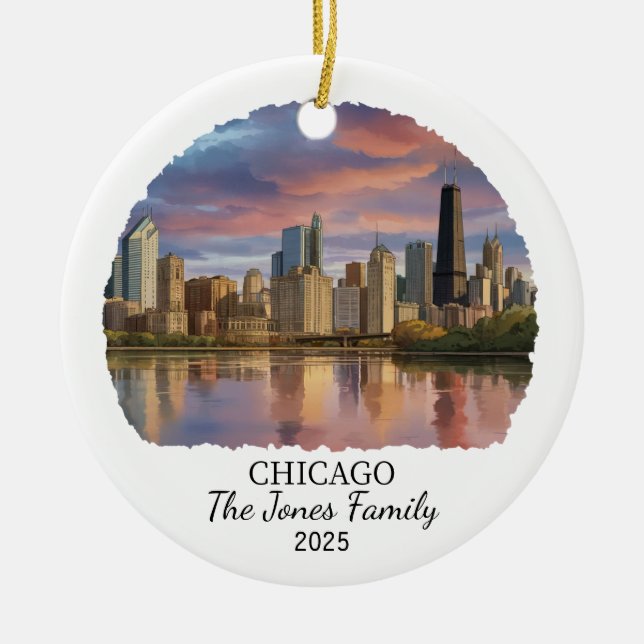 Personlig Chicago Ornament, Illinois State Julgransprydnad Keramik (Framsidan)