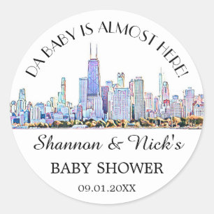 Personlig Chicago Skyline Baby Shower Runt Klistermärke