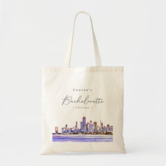 Personlig Chicago Skyline Bachlorette Party Tygkasse (Framsidan)