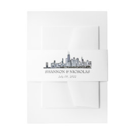 Personlig Chicago Skyline Belly Band För Inbjudningskort