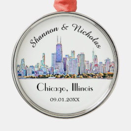 Personlig Chicago Skyline Bröllop Julgransprydnad Metall