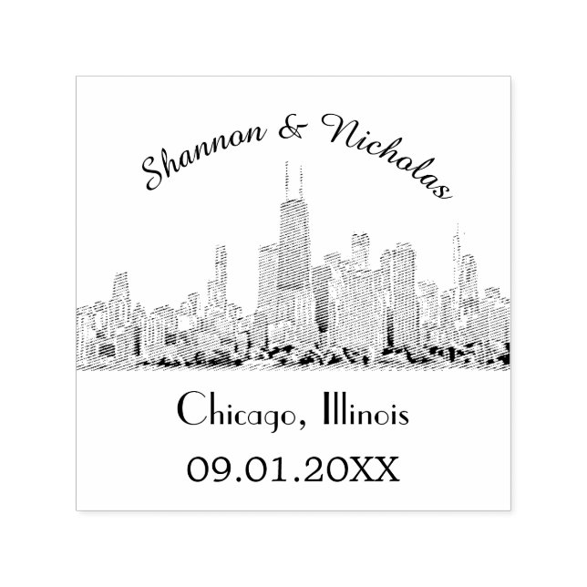Personlig Chicago Skyline Bröllop Självfärgande Stämpel (Design)
