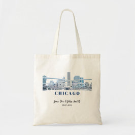 Personlig Chicago Skyline Bröllop Tote Bag Tygkasse
