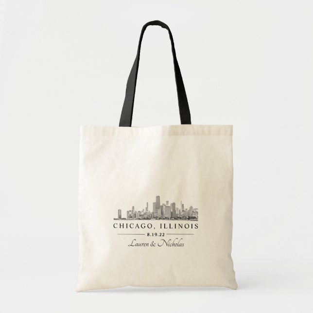 Personlig Chicago Skyline Bröllop Welcome Bag Tygkasse (Framsidan)