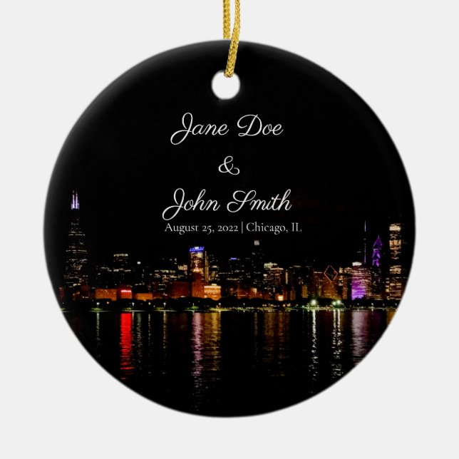 Personlig Chicago Skyline Ceramic Ornament (Framsidan)