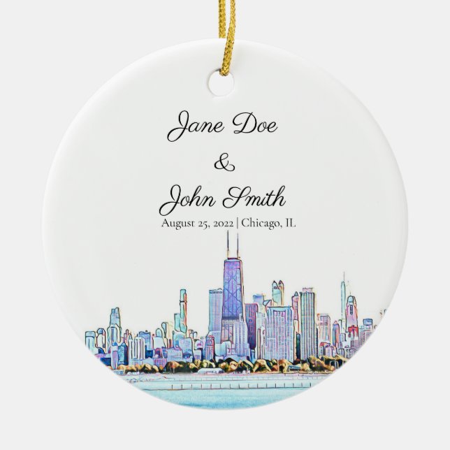 Personlig Chicago Skyline Ceramic Ornament (Framsidan)