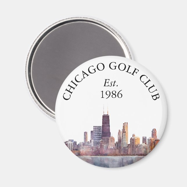 Personlig Chicago Skyline Golfklubbnamn Magnet (Front/Back)