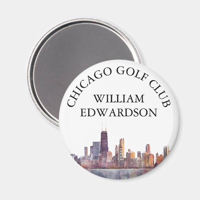 Personlig Chicago Skyline Golfklubbsnamn Magnet (Front/Back)