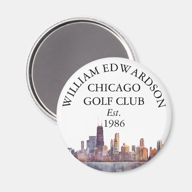 Personlig Chicago Skyline Golfklubbsnamn Magnet (Front/Back)