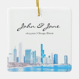 Personlig Chicago Skyline in Winter Julgransprydnad Keramik