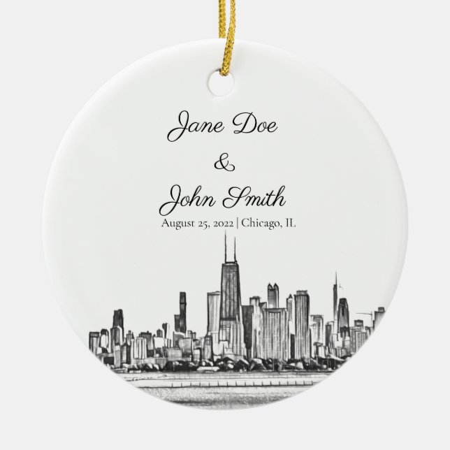 Personlig Chicago Skyline Julgransprydnad Keramik (Framsidan)