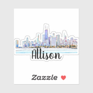 Personlig Chicago Skyline Namn Sticker Klistermärken