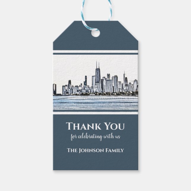 Personlig Chicago Skyline Tack Presentetikett (Framsidan)