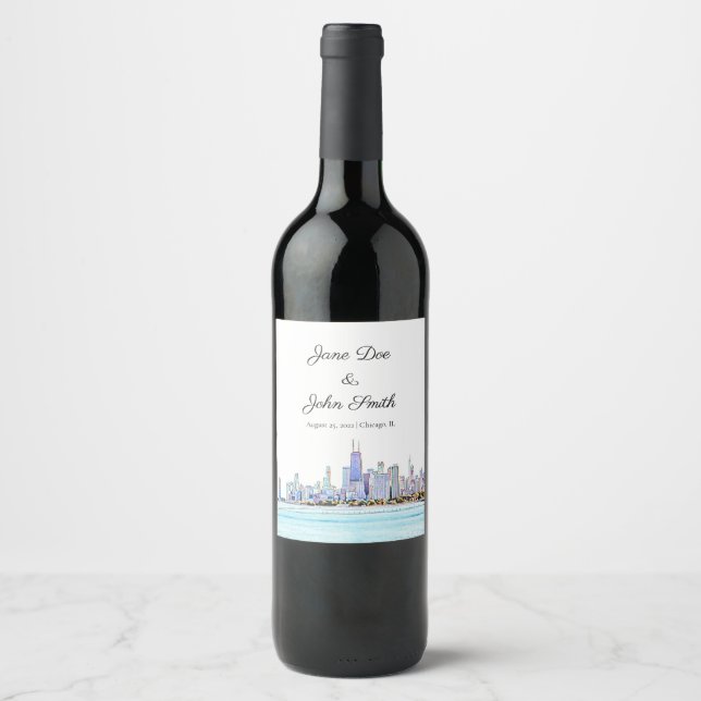 Personlig Chicago Skyline Vin Label Vinflaska Etikett (Framsida)