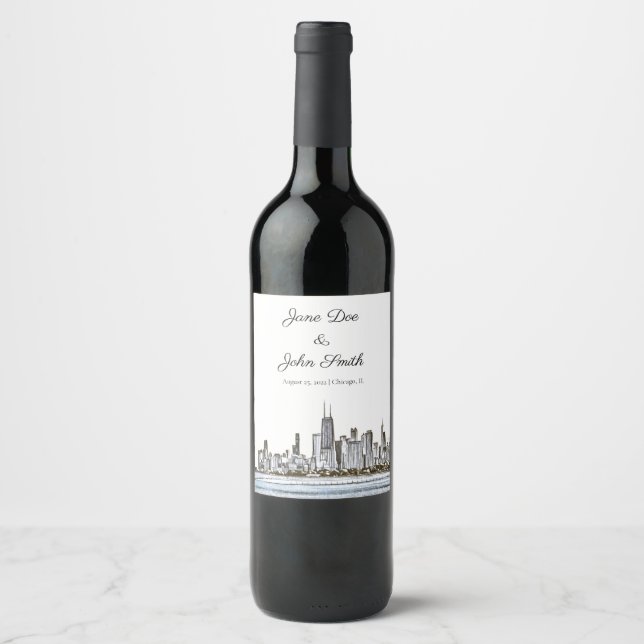 Personlig Chicago Skyline Vinflaska Etikett (Framsida)