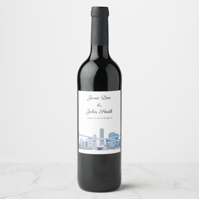 Personlig Chicago Vin Label Vinflaska Etikett (Framsida)