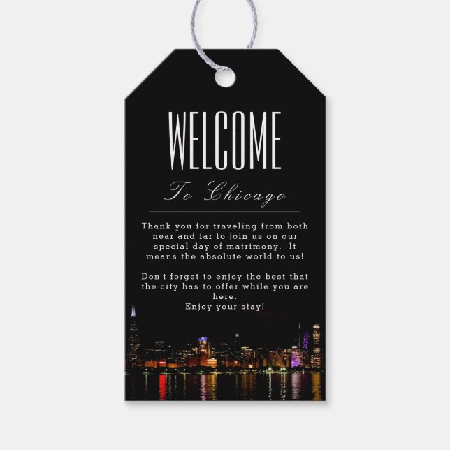 Personlig Chicago Welcome Gift Märkre Presentetikett (Framsidan)