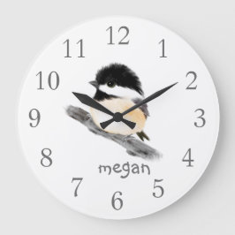 Personlig Chickadee Bird Wall Clock Stor Klocka