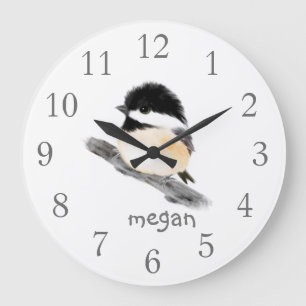Personlig Chickadee Bird Wall Clock Stor Klocka