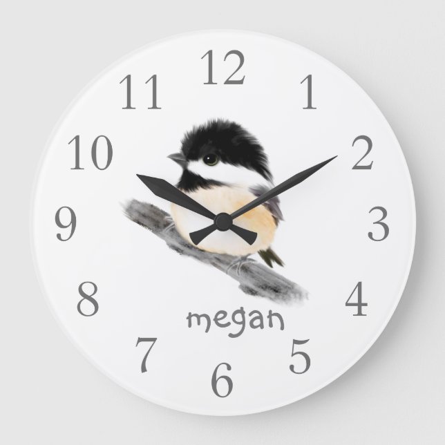 Personlig Chickadee Bird Wall Clock Stor Klocka (Framsida)
