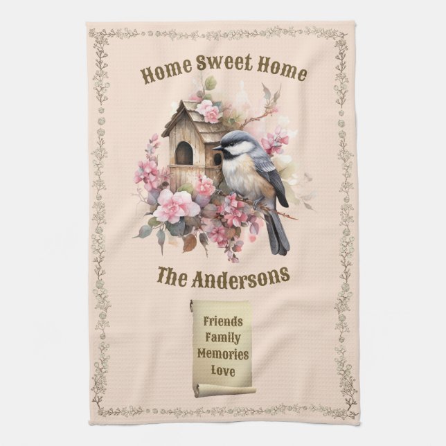 Personlig Chickadee Home Sweet Home Kökshandduk (Vertikal)