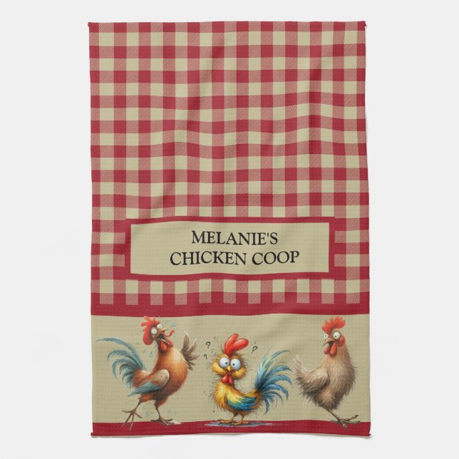 Personlig CHICKEN COOP - Red Tan Buffalo Play Kökshandduk (Vertikal)