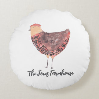 Personlig Chicken Pillow Farmhouse Design Rund Kudde