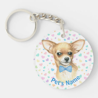 Personlig Chihuahua Blue Bowtie Keychain
