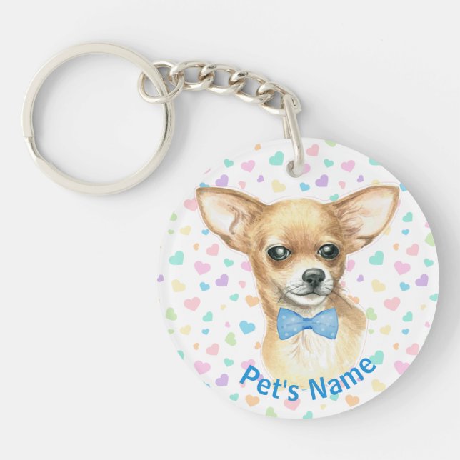 Personlig Chihuahua Blue Bowtie Keychain (Framsidan)