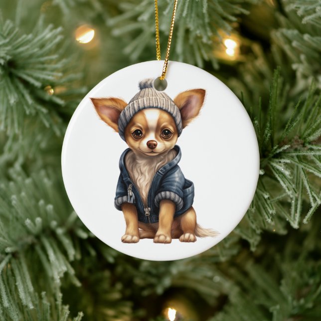 Personlig Chihuahua Hund Art Julgransprydnad Keramik (Träd)