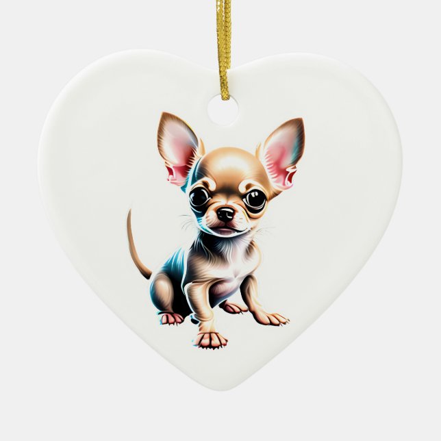 Personlig Chihuahua Puppy Julgransprydnad Keramik (Framsidan)