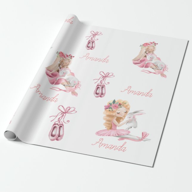 Personlig Child Ballet Ballerina Unicorn Bunny Presentpapper (Utrullad)