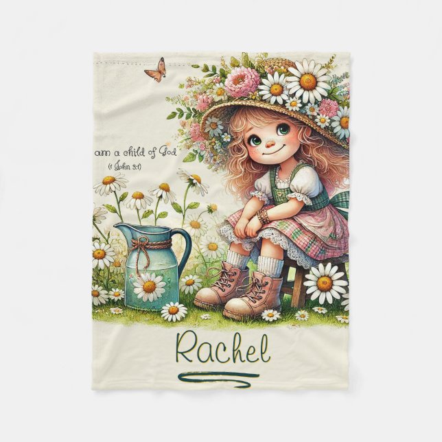 Personlig Child of God daisy Girl Fleecefilt (Framsidan)