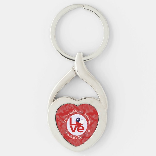 Personlig Chile Röd Kärlek Flagga Twisted Heart Silverfärgad Nyckelring (Framsidan)
