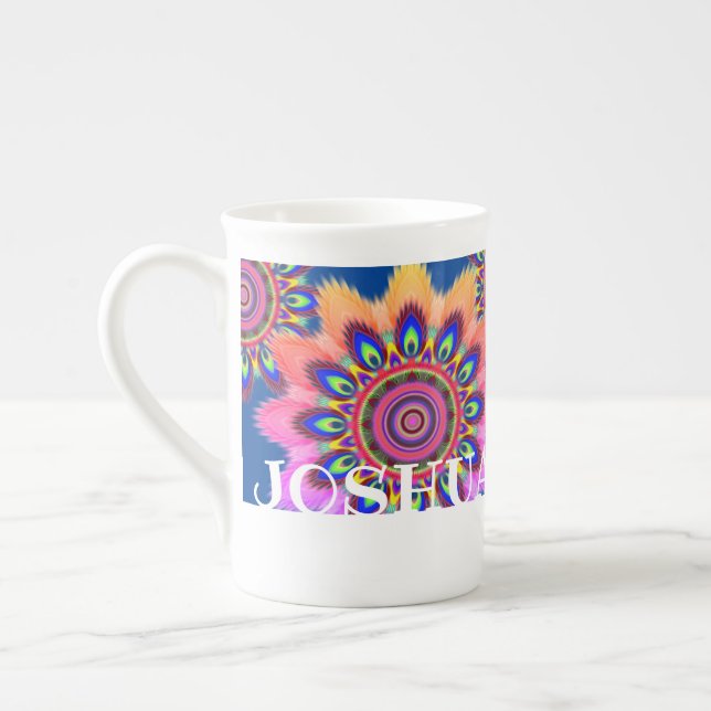 Personlig china mugg boho mandala benporslin mugg (Vänster)