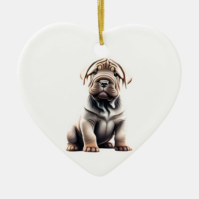 Personlig Chinese Shar-Pei Puppy Julgransprydnad Keramik (Framsidan)