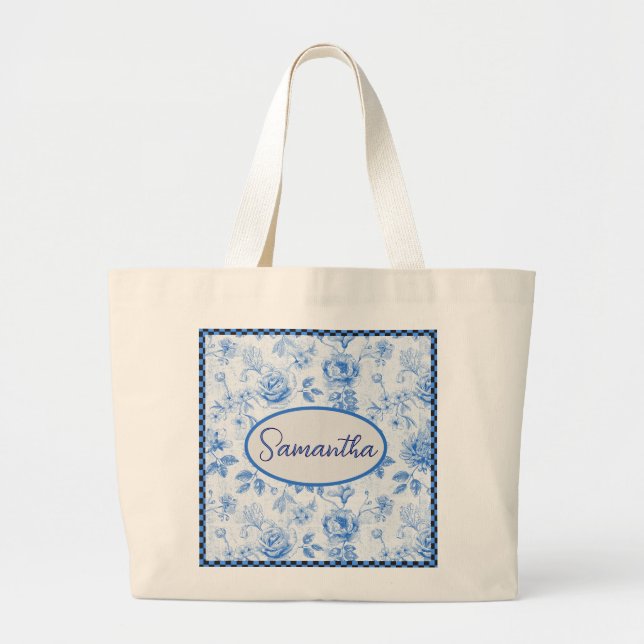 💙 Personlig Chinoiserie Blommigt Mors dag Jumbo Tygkasse (Framsidan)