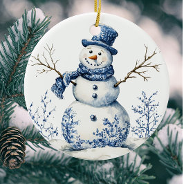 Personlig Chinoiserie Blue White Snögubbe Julgransprydnad Keramik