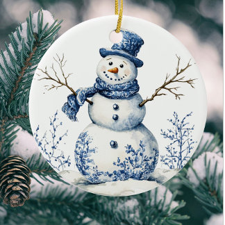 Personlig Chinoiserie Blue White Snögubbe Julgransprydnad Keramik