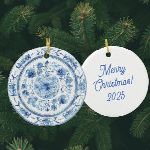 Personlig Chinoiserie Blue White Tallrikar Julgransprydnad Keramik