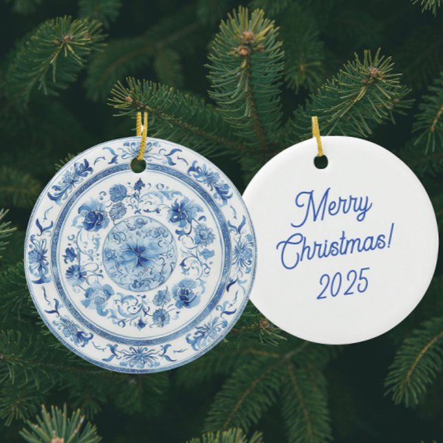 Personlig Chinoiserie Blue White Tallrikar Julgransprydnad Keramik (Personalize it!)